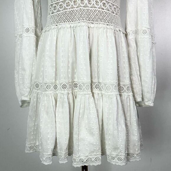 Free People The Delightful Crochet Mini Dress Sz 8 Coastal Cowgirl Boho Cottage - Picture 11 of 15